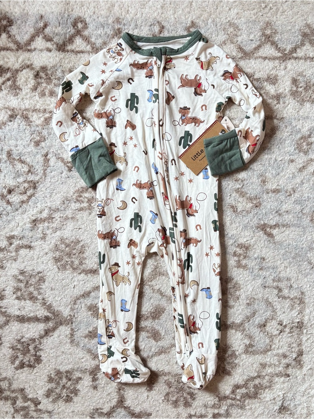 Little Stitch NWT Baby Bamboo Cowboy Onesie One Piece Two-Way Zip Unisex